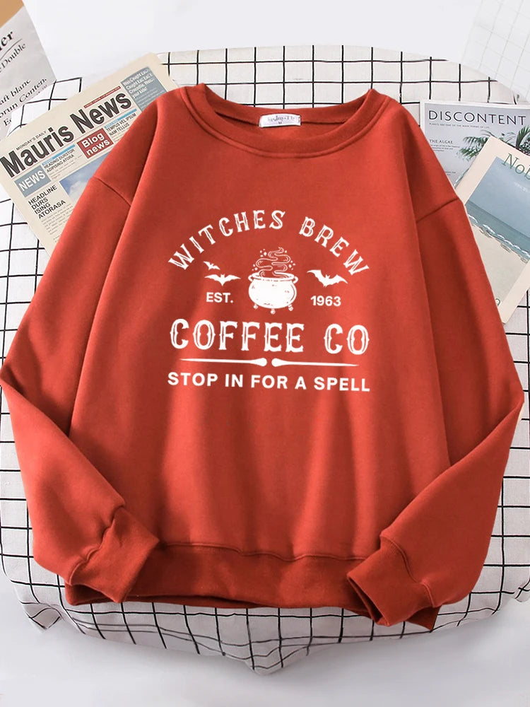 Witches Brew Coffee Letter Printing Simple Solid Color Letter Printing Womens Sweatshirts Long Sleeves Warm Pullover Clothes Witches Brew Coffee Letter Printing Simple Solid Color Letter Printing Womens Sweatshirts Long Sleeves Warm Pullover Clothes